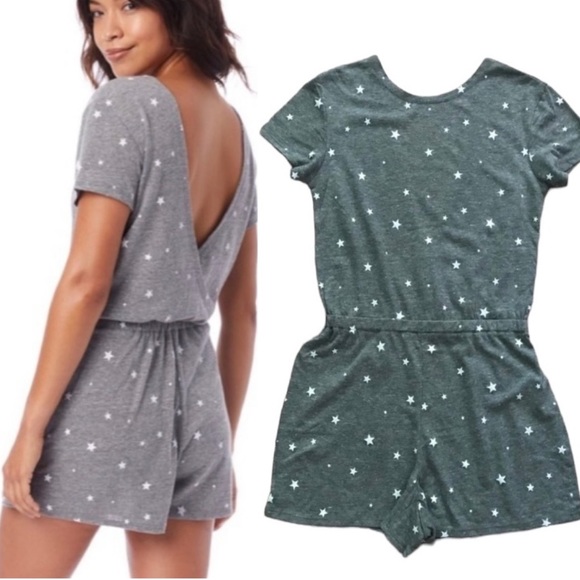NWT Alternative Cross Back Jersey Romper Gray White Stars Organic Fabric Cotton - Picture 12 of 13